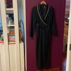 Elegant Black Women's jumpsuit with Satin & rhinestone Trim